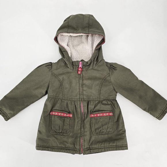 Girls Cat and Jack Hooded Fleece Lined Green Jacket Size 2T - Picture 1 of 4